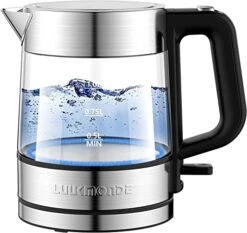 1500W Electric Kettle, 1 L Glass Tea Kettle Light Weight, Cordless Water Boiler With LED Indicator, Auto-Shutoff & Boil-Dry Protection, BPA Free