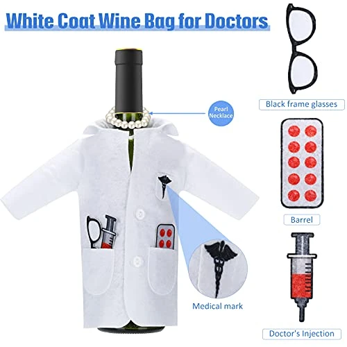 White Coat Wine Bag Doctor Wine Cover Felt Doctor Wine Insulated Cover Nurse Wine Wrapping Bag With Syringe Necklace For Male Female Graduation, Birthday, Anniversary, Nurse Practitioner 4 White Coat Wine Bag Doctor Wine Cover Felt Doctor Wine Insulated Cover Nurse Wine Wrapping Bag With Syringe Necklace For Male Female Graduation, Birthday, Anniversary, Nurse Practitioner - Image 2