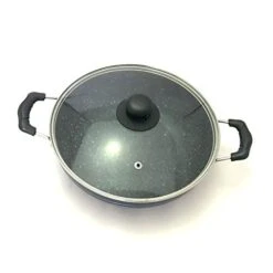Induction Base Non-Stick Kadai With Glass Lid Non Stick Frying Wok Flat Bottom, Non Stick All Purpose Pan, Non-Stick Aluminium Kadhai Deep Fry Pan Non Stick 2.2 Litre -KitchenAid Shop 41ISz4t6obL