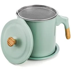 Bacon Grease Container With Strainer, 1.4L/48 Oz Stainless Steel Oil Filter Pot For Kitchen, Green Cooking Oil Storage Container For Used Cooking Oil, Fat And Frying Oil