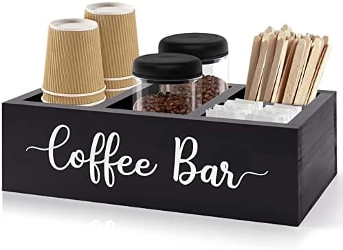 Zingoetrie Coffee Bar Wooden Box Coffee Station Organizer Coffee Bar Pod Holder Storage Accessories For Coffee Counter Farmhouse Kitchen Decor - Black 10 Zingoetrie Coffee Bar Wooden Box Coffee Station Organizer Coffee Bar Pod Holder Storage Accessories For Coffee Counter Farmhouse Kitchen Decor - Black - Image 8