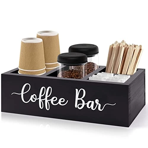 Zingoetrie Coffee Bar Wooden Box Coffee Station Organizer Coffee Bar Pod Holder Storage Accessories For Coffee Counter Farmhouse Kitchen Decor - Black 3 Zingoetrie Coffee Bar Wooden Box Coffee Station Organizer Coffee Bar Pod Holder Storage Accessories For Coffee Counter Farmhouse Kitchen Decor - Black