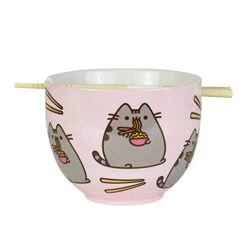 Enesco Pusheen By Our Name Is Mud Ramen Bowl And Chopsticks Set, 4", Pink, 18 Fluid Ounces