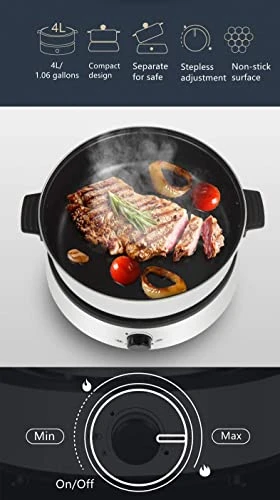 1300w Electric Hot Pot Korean Grill Separate Design Multi-Functional Electric Cooker And Steamer For 2-5 People (Size : White) 4 1300w Electric Hot Pot Korean Grill Separate Design Multi-Functional Electric Cooker And Steamer For 2-5 People (Size : White) - Image 2
