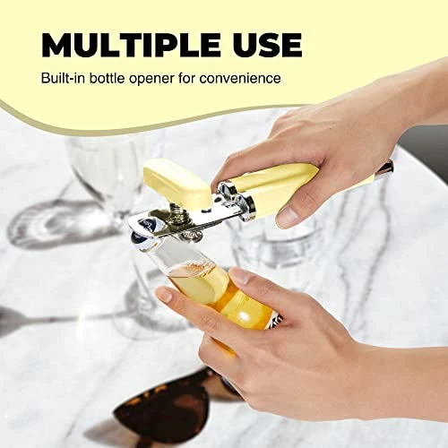 Can Opener Manual, Heavy Duty Handheld Can Opener With Stainless Steel Sharp Blade, Hand Can Opener With Ergonomic Hand Grip And Larger Turning Knob, Built In Bottle Opener(Yellow) 8 Can Opener Manual, Heavy Duty Handheld Can Opener With Stainless Steel Sharp Blade, Hand Can Opener With Ergonomic Hand Grip And Larger Turning Knob, Built In Bottle Opener(Yellow) - Image 6