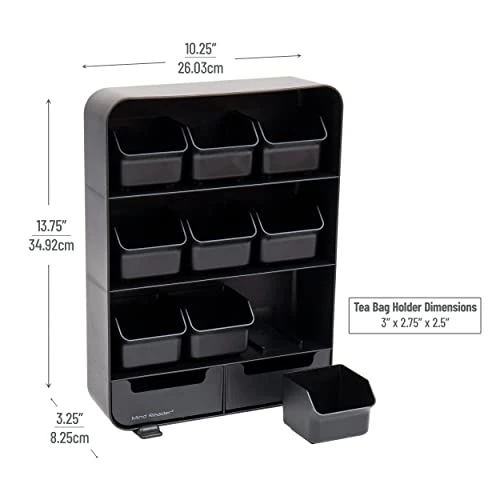 9 Removable Drawers Tea Bag Holder And Condiment Organizer, Black 5 9 Removable Drawers Tea Bag Holder And Condiment Organizer, Black - Image 3
