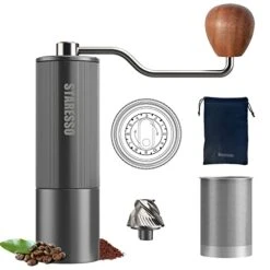 Manual Coffee Grinder,STARESSO Hand Coffee Bean Grinder Travel Espresso Burr Bean Coffee Grinder Camping Hand Herb Spice Single Serve Coffee Maker Kitchen With Digital Adjustable Setting 25g Powder