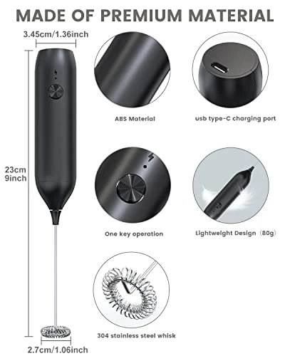 Milk Frother Rechargeable, Homradise Coffee Frother Handheld With Type-C Interface Frother For Coffee Latte Cappuccino Mocha Macchiato Frappe -Black 4 Milk Frother Rechargeable, Homradise Coffee Frother Handheld With Type-C Interface Frother For Coffee Latte Cappuccino Mocha Macchiato Frappe -Black - Image 2