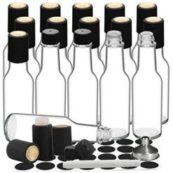 21 Pack 5 OZ Hot Sauce Bottles For Kitchen, Woozy Glass Bottle With Black Screw Caps, Dripper Insert, Shrink Capsule, Funnel, Marker And Labels