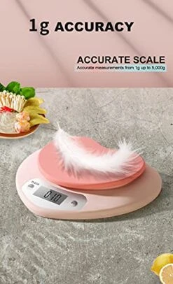 Pink Kitchen Scale - Large LCD Display, Tare Function, 11 Lbs(5kg) Capacity, 0.03 Oz.(1g) Precise Graduation, ML And Oz Unit For Liquids And Solids - Ideal Food Scale For Baking & Cooking (5kg/1g) -KitchenAid Shop 41IyyjysrDS