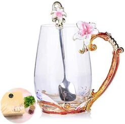 Ea Cup, Mother’s Day Gifts, Coffee Mug Cups, Lily Flower Glass Tea Cup, Unique Personalized Birthday Present Ideas For Women Grandma Mom Teachers Hot Beverages 13OZ Pink -KitchenAid Shop 41JNNVoPcoL. AC