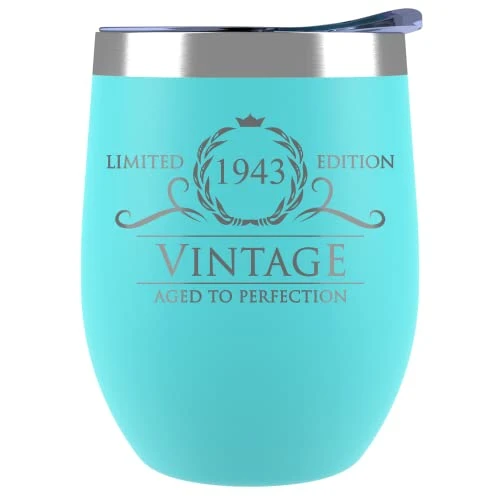 80th Birthday Gifts For Women - 1943 12 Oz Mint Stemless Wine Tumbler - 80th Birthday Decorations For Women - Birthday Gifts For 80 Year Old Women Mom - Funny 80th Birthday Idea Presents For Women 3 80th Birthday Gifts For Women - 1943 12 Oz Mint Stemless Wine Tumbler - 80th Birthday Decorations For Women - Birthday Gifts For 80 Year Old Women Mom - Funny 80th Birthday Idea Presents For Women