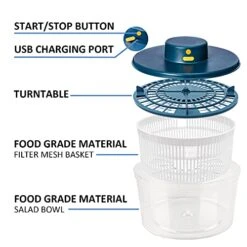 BORNKU Electric Salad Spinner 3L - USB Chargeble,Vegetable Washer With Bowl, Lettuce Cleaner And Dryer - Easy Water Drain System And Compact Storage,BPA Free And Easy To Use -KitchenAid Shop 41JkmNR8AkL