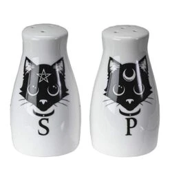 Ummit Collection Alchemy Gothic Magick Cats Salt And Pepper Shaker Set Bone China Spooky Black Cats Halloween Decor