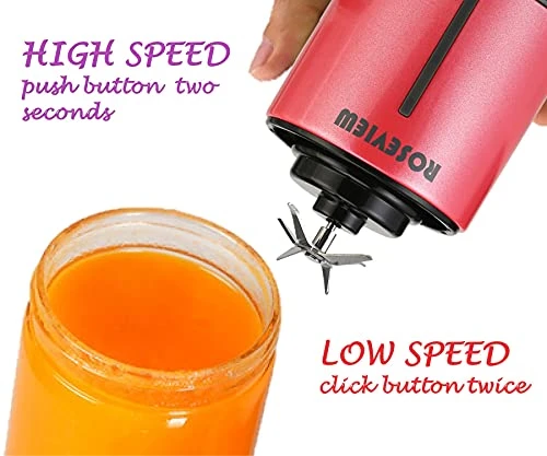 Portable Smoothie Blender ROSEVIEW Glass Cordless Mini Shakes Cup Blend For Smoothies USB Rechargeable Battery Juicer 2 Speed Handheld Personal Travel Mixer (Rose Red) 4 Portable Smoothie Blender ROSEVIEW Glass Cordless Mini Shakes Cup Blend For Smoothies USB Rechargeable Battery Juicer 2 Speed Handheld Personal Travel Mixer (Rose Red) - Image 2