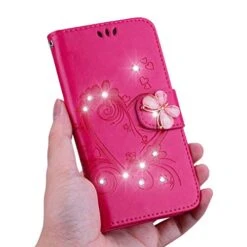 Galaxy Note 9 Case,Shiny Butterfly Rhinestone Emboss Love Floral Pu Leather Diamond Bling Wallet Strap Case With Card Holder Magnetic Flip Cover Compatible With Samsung Galaxy Note 9,rosy -KitchenAid Shop 41KIoQitQpL