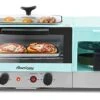 Americana 2 Slice, 9.5" Griddle With Glass Lid 3-in-1 Breakfast Center Station, 4-Cup Coffeemaker, Toaster Oven With 15-Min Timer, Heat Selector Mode, Blue, (EBK8810BL)