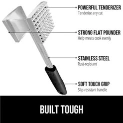 Gorilla Grip Heavy Duty Meat Tenderizer, Oversized Kitchen Mallet, Soft Grip Handle, Tool Maximizes Food Flavor, Spiked Side Tenderizes, Flat Smooth Flattens Steak, Pound Beef, Commercial Grade, Black -KitchenAid Shop 41KJw7n6iUL