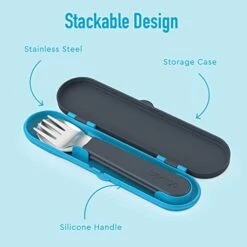 ® Kids Stainless Steel Utensils - Reusable Fork, Spoon & Storage Case Made From High-Grade Stainless Steel, BPA-Free, Dishwasher Safe - Ideal For School Lunch, Travel, Outdoor Use (Dino) -KitchenAid Shop 41KMYOamezL