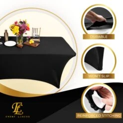 Black 6ft Tablecloth Rectangular Spandex Linen - Table Cloth Fitted Cover For 6 Foot Folding Table, Wedding Linens Banquet Cloths Rectangle Covers -KitchenAid Shop 41KPVwhRtkL