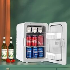 15L Mini Fridge,12V Portable Cooler & Warmer, Lightweight Beauty Fridge With Glass Front,Mini Fridge 15 Liter/18 Can For Food, Drinks, Skincare, Beauty, Makeup & Cosmetics (Green)