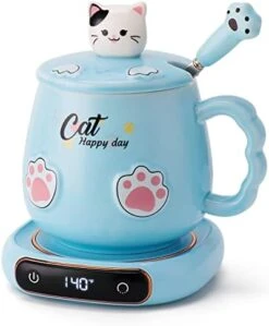 Coffee Mug Warmer & Cute Cat Mug Set, Beverage Cup Warmer For Desk Home Office With Three Temperature Up To 140℉/ 60℃, Coffee Warmer For Cocoa Milk Tea Water Candle, 8 Hours Auto Shut Off -KitchenAid Shop 41KWhLUB7PL. AC