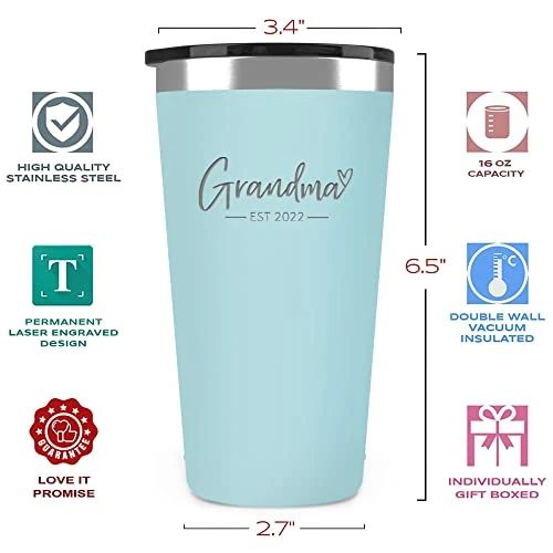 New Grandma Gifts - Grandma Est. 2022-16 Oz Seaside Insulated Stainless Steel Tumbler For Grandma To Be Gifts - First Time Grandma Mug - Gifts For New Grandma Ideas Mothers Day Birthday 6 New Grandma Gifts - Grandma Est. 2022-16 Oz Seaside Insulated Stainless Steel Tumbler For Grandma To Be Gifts - First Time Grandma Mug - Gifts For New Grandma Ideas Mothers Day Birthday - Image 4