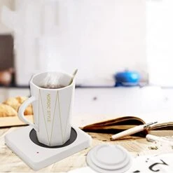 Coffee Cup, Ceramic Suit, With Constant Temperature Pad, Heater Washing, Heat Insulation Pad. Best Gift For Christmas, Navy Blue，white -KitchenAid Shop 41KnzQ87S0L