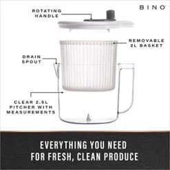 BINO | Salad Spinner - 2.6 Qt | Small Manual Lettuce Spinner With Built-in Draining System | Salad Spinner, Colander, And Water Pitcher In One | Fruit & Vegetable Basket Colander | Kitchen Gadgets