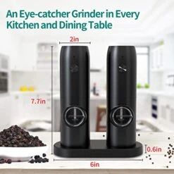 Electric Salt And Pepper Grinder Set, Rechargeable Pepper Grinder With Charger Tray, USB Cable, One Hand Operation, Adjustable Coarseness With Ceramic Grinder, ABS Body, (Set Of 2,Black) 15 Electric Salt And Pepper Grinder Set, Rechargeable Pepper Grinder With Charger Tray, USB Cable, One Hand Operation, Adjustable Coarseness With Ceramic Grinder, ABS Body, (Set Of 2,Black) -KitchenAid Shop 41Kz8MECRLL