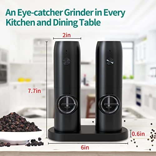 Electric Salt And Pepper Grinder Set, Rechargeable Pepper Grinder With Charger Tray, USB Cable, One Hand Operation, Adjustable Coarseness With Ceramic Grinder, ABS Body, (Set Of 2,Black) 7 Electric Salt And Pepper Grinder Set, Rechargeable Pepper Grinder With Charger Tray, USB Cable, One Hand Operation, Adjustable Coarseness With Ceramic Grinder, ABS Body, (Set Of 2,Black) - Image 5