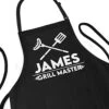 Apron For Men - Customized With Name, Grill Master - Personalized Gift For Dad - Adjustable Size Fits M-3XL - BBQ Apron With 2 Pockets - Grill Gift For Men (GrillMaster Design)