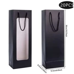 Wine Gift Bag With Window 20 Pack 4.92"x3.35"x 14.2" Wine Bags For Wine Bottles Halloween Birthday Housewarming Dinner Party Business-Black