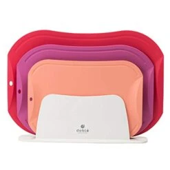 DOBLE Non-Scratch Cutting Board Set With Small, Medium, Large Boards With Holder. Highly Durable Material Knives Won't Cut. Flexible Food Safe TPU. Easy Grip Handle Ridges, Sides Prevent Spills