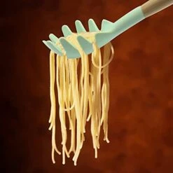Silicone Pasta Fork (12"), Food Grade Noodle Spoon With Natural Wooden Handle, BPA Free, Spaghetti Strainer & Server Spoon (12 Inch, Mint Green) -KitchenAid Shop 41LMoU8ykpS