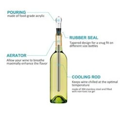 Wine Chiller, 3-in-1 Stainless Steel Wine Bottle Cooler Stick - Rapid Iceless Wine Chilling Rod With Aerator And Pourer - Perfect Wine Accessories Gift