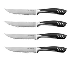 Serrated Steak Knife Set | Meat Knife Set BBQ, Meat Knife For Table | Sharp Knife Set, Dinner Knives, Gourmet Steak Knives, Black Knife Set | Serrated Steak Knives Set Of 4