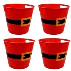 GENERIC LLE Plastic Buckets With Handles, Red Santa Belt Round Basket, Multi-Purpose Container Decorative Home Kitchen Candy Bars Vase Toy Baskets For Christmas Winter Holiday Party Supplies Set Of 4
