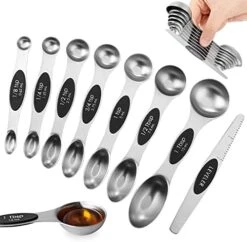 Magnetic Measuring Spoons Set, Dual Sided, Stainless Steel, Fits In Spice Jars, Black, Set Of 8 -KitchenAid Shop 41LvT4EdSL. AC