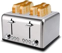 Toaster 4 Slice, CUSIMAX Stainless Steel Toaster, Bread Toasters 4 Extra Wide Slot With Bagel/Defrost/Cancle Function,6 Shade Settings With Removable Crumb Tray -KitchenAid Shop 41M3pcDSP7L. AC