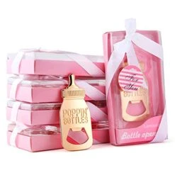 Baby Bottle Opener Wedding Favors For Guests Bottle Opener Baby Shower Return Birthday Souvenirs Party Gifts For Guest Supplies With Box Packaging, Lamoutor (24PCS Pink)