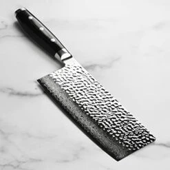 HD 7" Vegetable Cleaver - Made In Japan - VG10 Hammered Damascus Stainless Steel Chinese Chef's Knife -KitchenAid Shop 41M9kLwqglL
