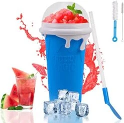 QCLTY Slushy Maker Cup, DIY Homemade Slushy Squeeze Cup 500ML- TIK TOK Quick Frozen Magic Cup Double Layer Squeeze Slushie Cup With Lid & Straw For Milk Shake, Smoothies, Ice Cream (Blue) -KitchenAid Shop 41MAgFvyRIL. AC