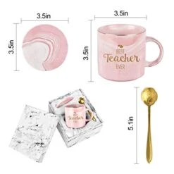 Teacher Coffee Mug For Women Best Teacher Ever Coffee Mug Teacher Appreciation For Teachers Women Teacher Pink 12 Ounce With Box Packing Spoon And Coaster -KitchenAid Shop 41MFX2aFt5L
