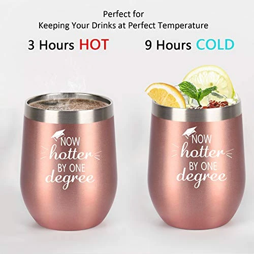 Graduation Gifts, Now Hotter By One Degree Wine Tumbler With Lid, Grad Christmas Gifts For College High School Graduates College Grad Masters Degree, 12 Oz Insulated Stainless Steel Tumbler, Rose Gold 4 Graduation Gifts, Now Hotter By One Degree Wine Tumbler With Lid, Grad Christmas Gifts For College High School Graduates College Grad Masters Degree, 12 Oz Insulated Stainless Steel Tumbler, Rose Gold - Image 2
