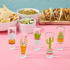 5-Pack Cactus Shot Glasses Set For Bachelorette, Fiesta Supplies, Western-Themed Party, Round, Decorative Shot Glasses With Heavy Base For Tequila, Whiskey, Vodka (2 Oz) -KitchenAid Shop 41MOJryJzwL