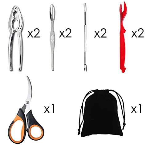 Artcome Seafood Tools Set - 2 Crab Crackers, 2 Lobster Shellers, 2 Seafood Forks, 2 Wide Crab Forks, 1 Seafood Scissors And 1 Storage Bag 4 Artcome Seafood Tools Set - 2 Crab Crackers, 2 Lobster Shellers, 2 Seafood Forks, 2 Wide Crab Forks, 1 Seafood Scissors And 1 Storage Bag - Image 2
