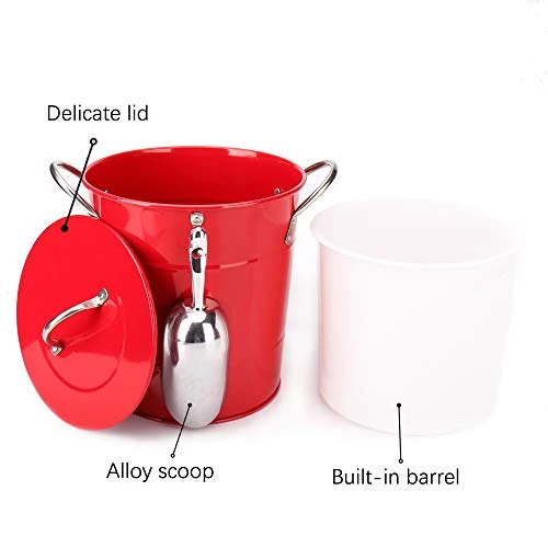 T586 4L Red Metal Double Walled Ice Bucket Set With Lid And Scoop 4 T586 4L Red Metal Double Walled Ice Bucket Set With Lid And Scoop - Image 2