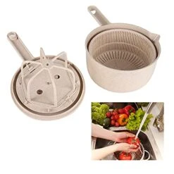 Salad Spinner, Manual Fruit Vegetable Dryer With Bowl And Lockable Colander Basket Vegetables Rice Washing Tool For Kitchen, Cooking(Beige) -KitchenAid Shop 41MdEXtifyL