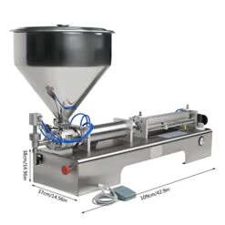 Orizontal Pneumatic Liquid And Paste Filling Machine, Single-head Semi-Automatic Paste Filler For Liquid And Paste 110V Stainless Steel Liquid Filling Machine With 40L Hopper 100ml-600ml Volume -KitchenAid Shop 41MdQkecm1L